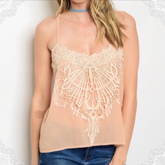 Nude Crochet Lace Cami Tank Top - Picture 3 of 9